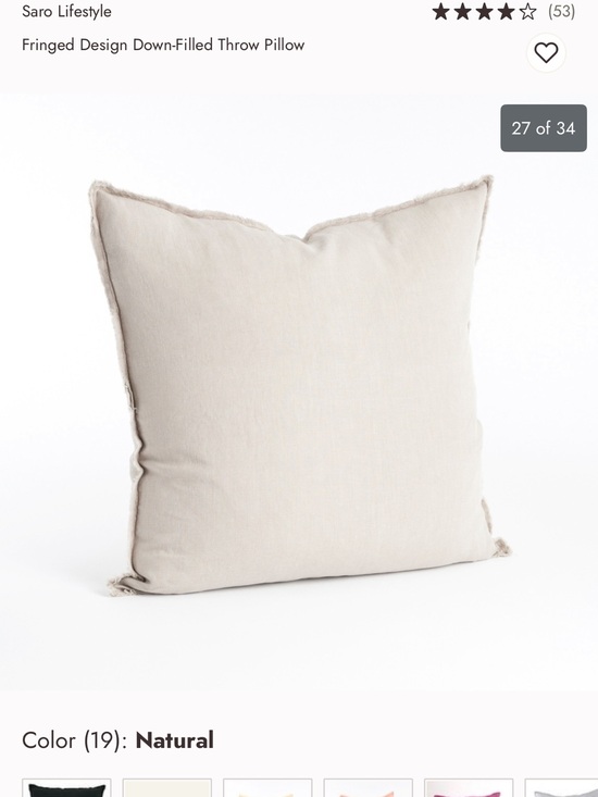 saro Other - Natural Fringed Down-Filled Throw Pillow